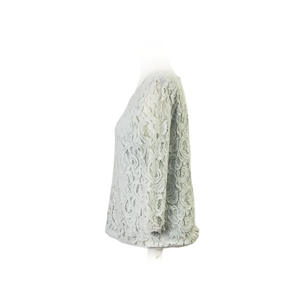 ⚪️2/$20 Adrianna Papell 3/4 Sleeve Lace Top in Gray Frost Sz L Mother Of Bride